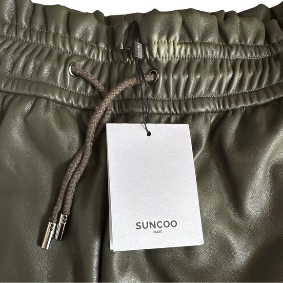Suncoo Paris Pantalon Jimbo T4 XL Faux Leather Wide Leg Cropped Pants NWT Green - Picture 6 of 10